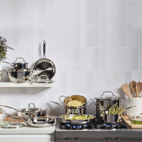 Cuisinart Chefs Classic 17 Piece Stainless Steel Cookware Set for Everyday Cooking & Meal Prep